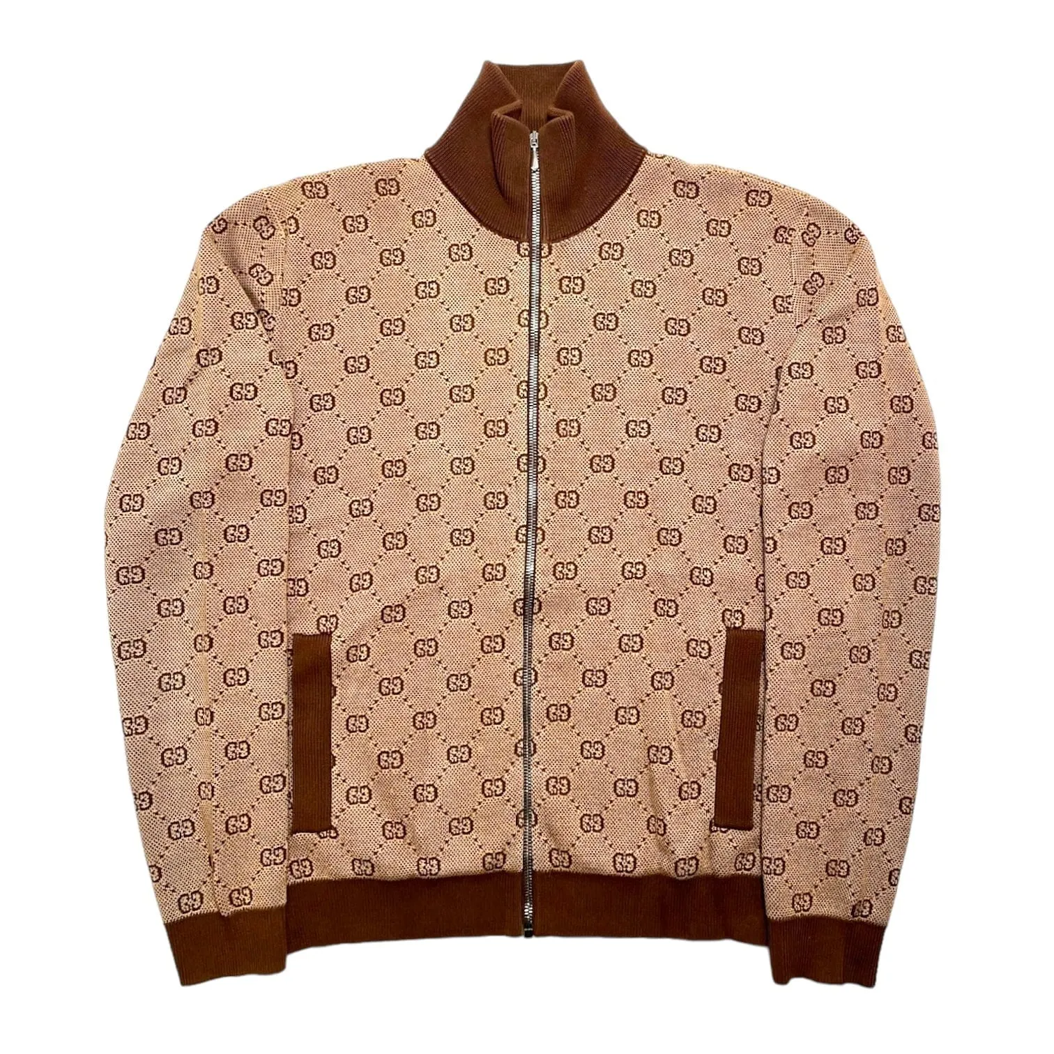 Gucci GG Jacquard Knitted Track Jacket Brown Pre-Owned