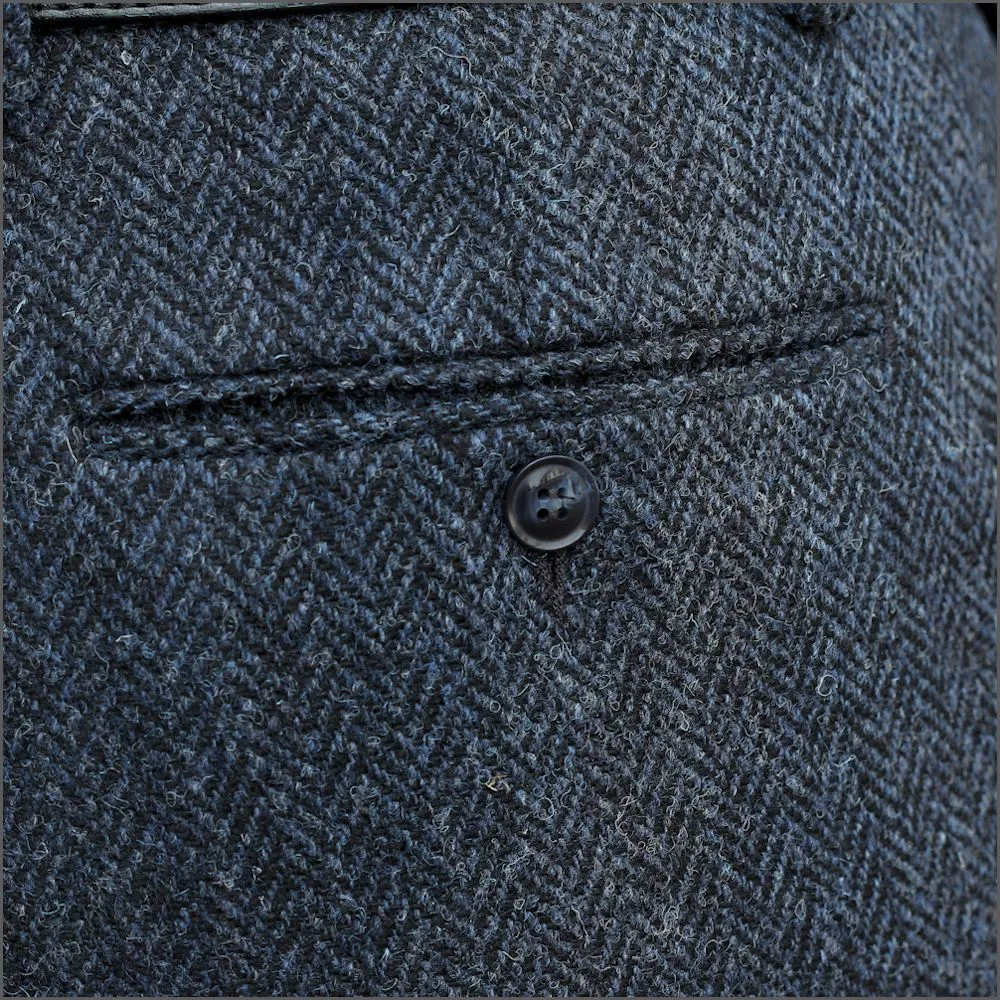 Harris Tweed Dark Blue Herringbone Tailored Fitting Trouser..