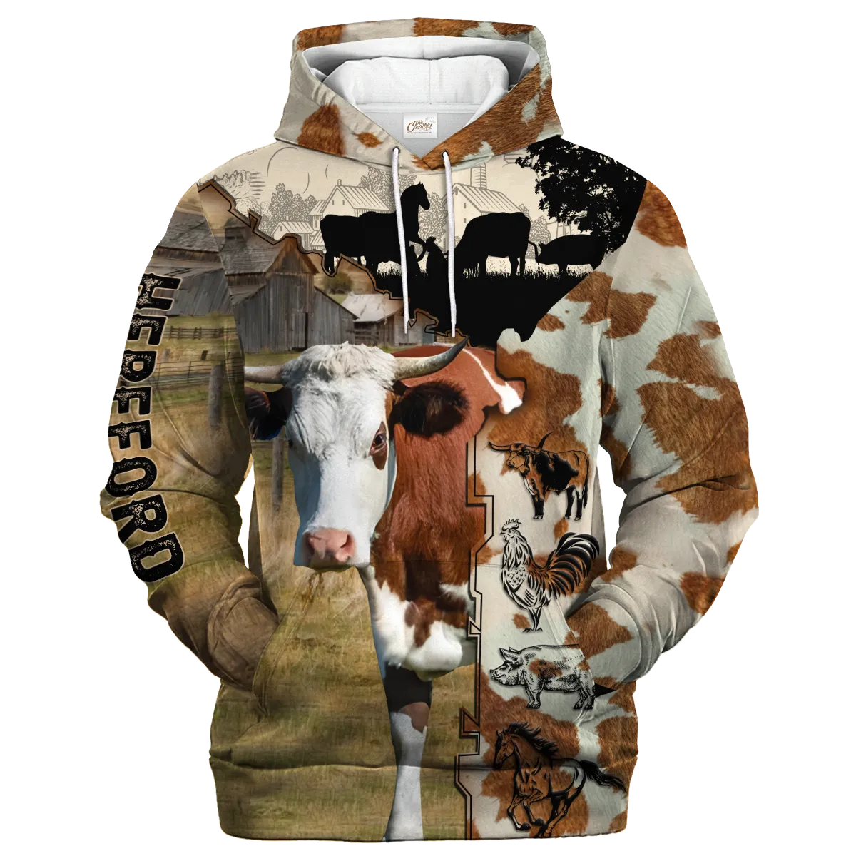 Hereford Fur Pattern On The Farm Hoodie, Hereford 3D Print On Hoodie