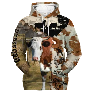 Hereford Fur Pattern On The Farm Hoodie, Hereford 3D Print On Hoodie