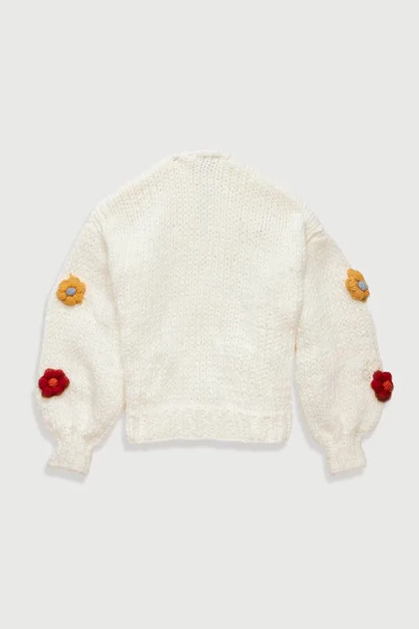 Knitted Floral Appliqué Cardigan