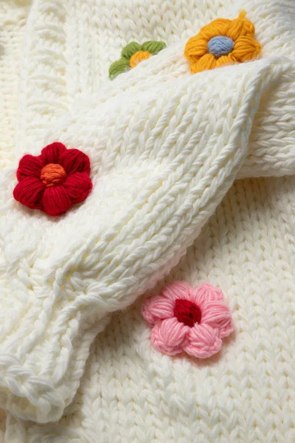 Knitted Floral Appliqué Cardigan