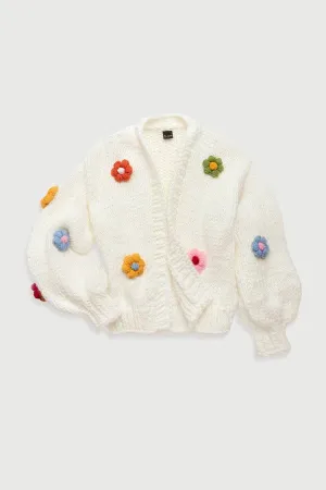 Knitted Floral Appliqué Cardigan