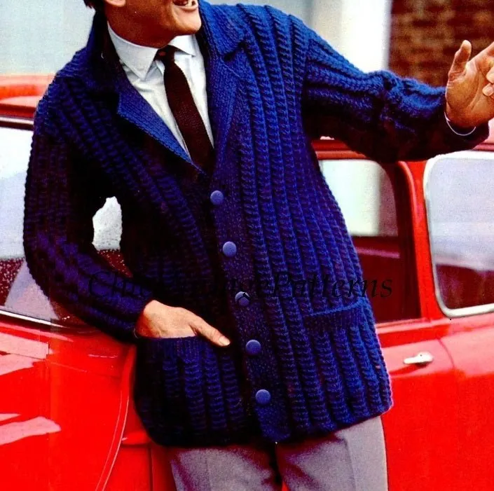 Knitted Men's Cardigan Pattern, Digital Download, Warm Men's Jacket
