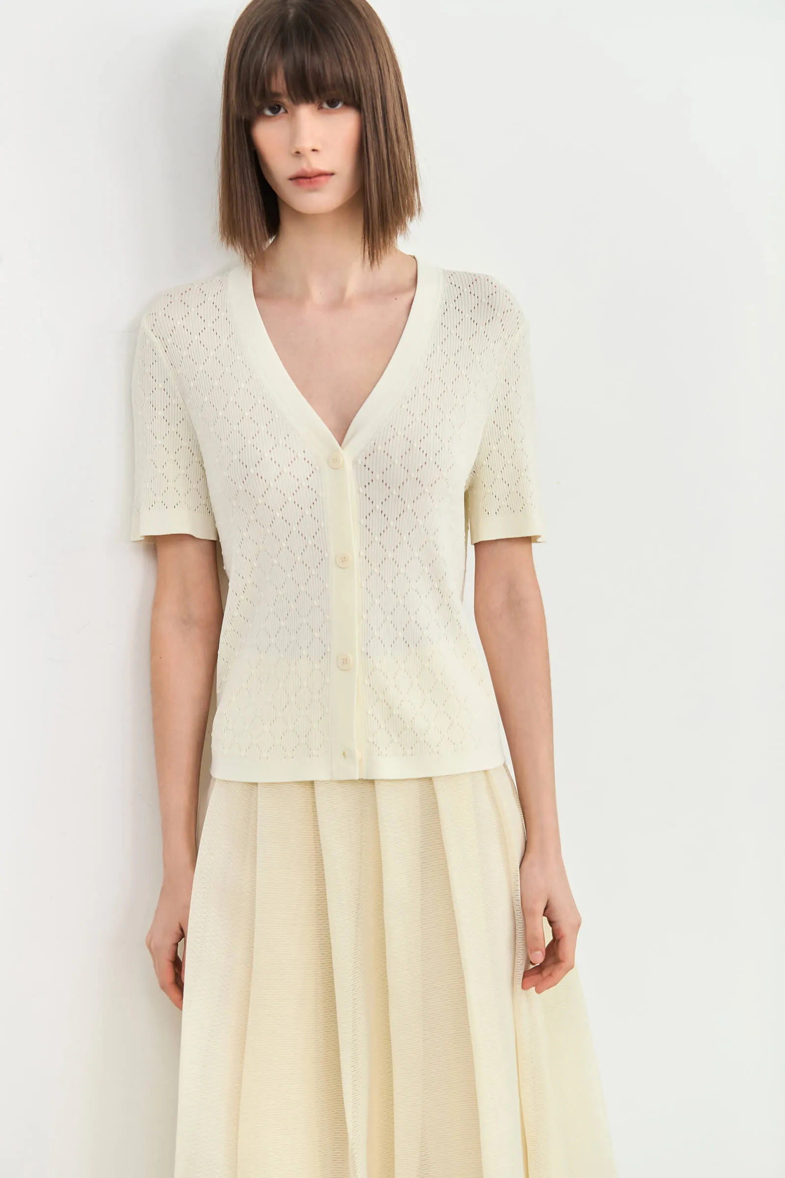 LILY Fashionable Hollow Knit Cardigan