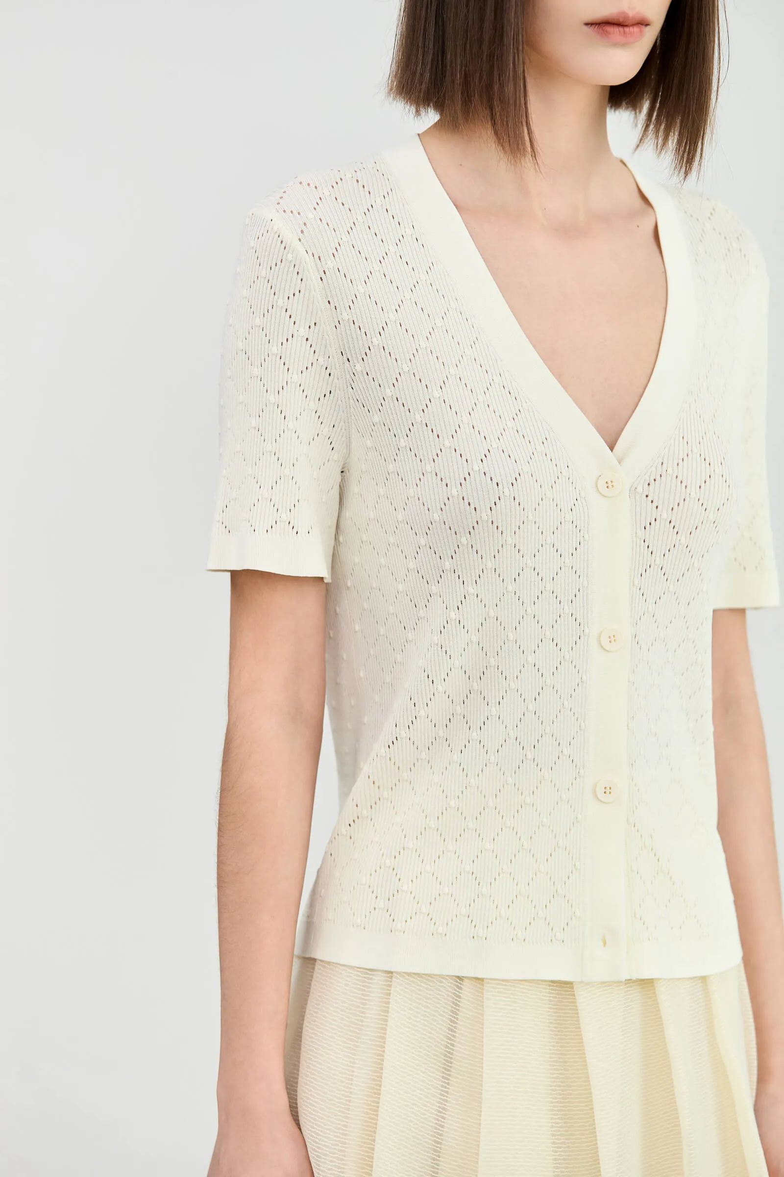 LILY Fashionable Hollow Knit Cardigan