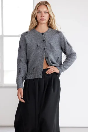 Limited Edition Anthracite Soft Texture Stone and Feather Detailed Knitted Cardigan