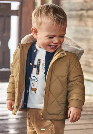 Mayoral - Baby Quilted Jacket with Fur Hood Toffee