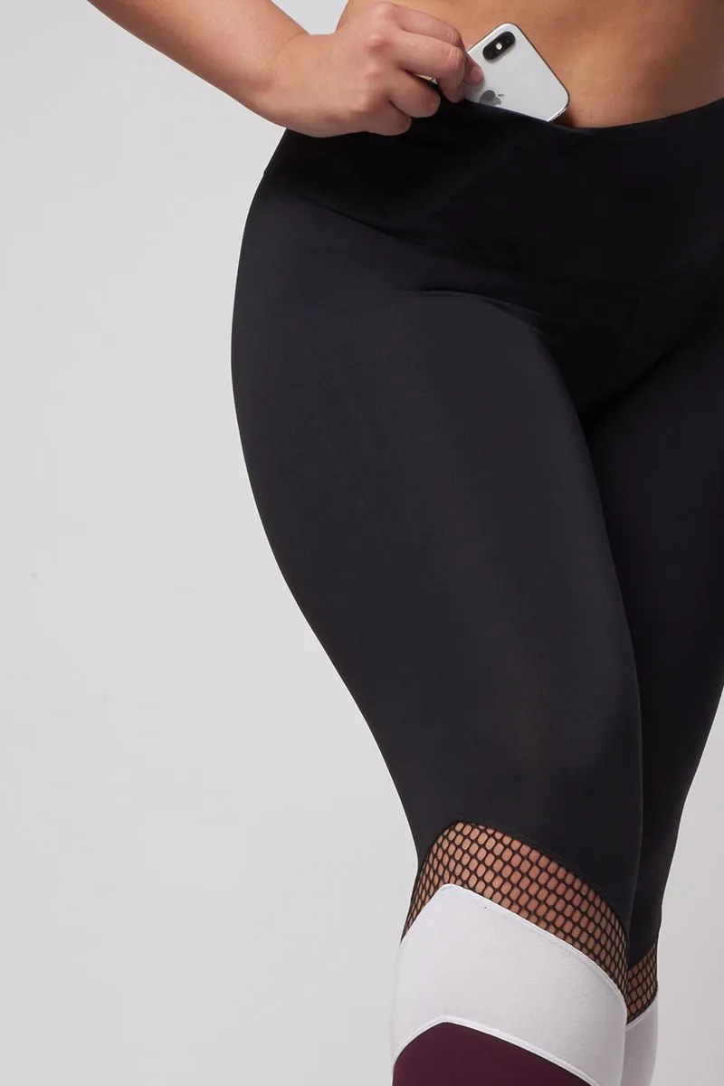 Medium Compression Waisted Leggings with Burgundy Leg Panel