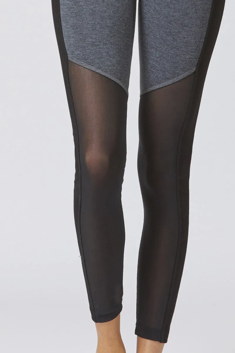 Medium Compression Waisted Leggings with Control Mesh Marl Grey