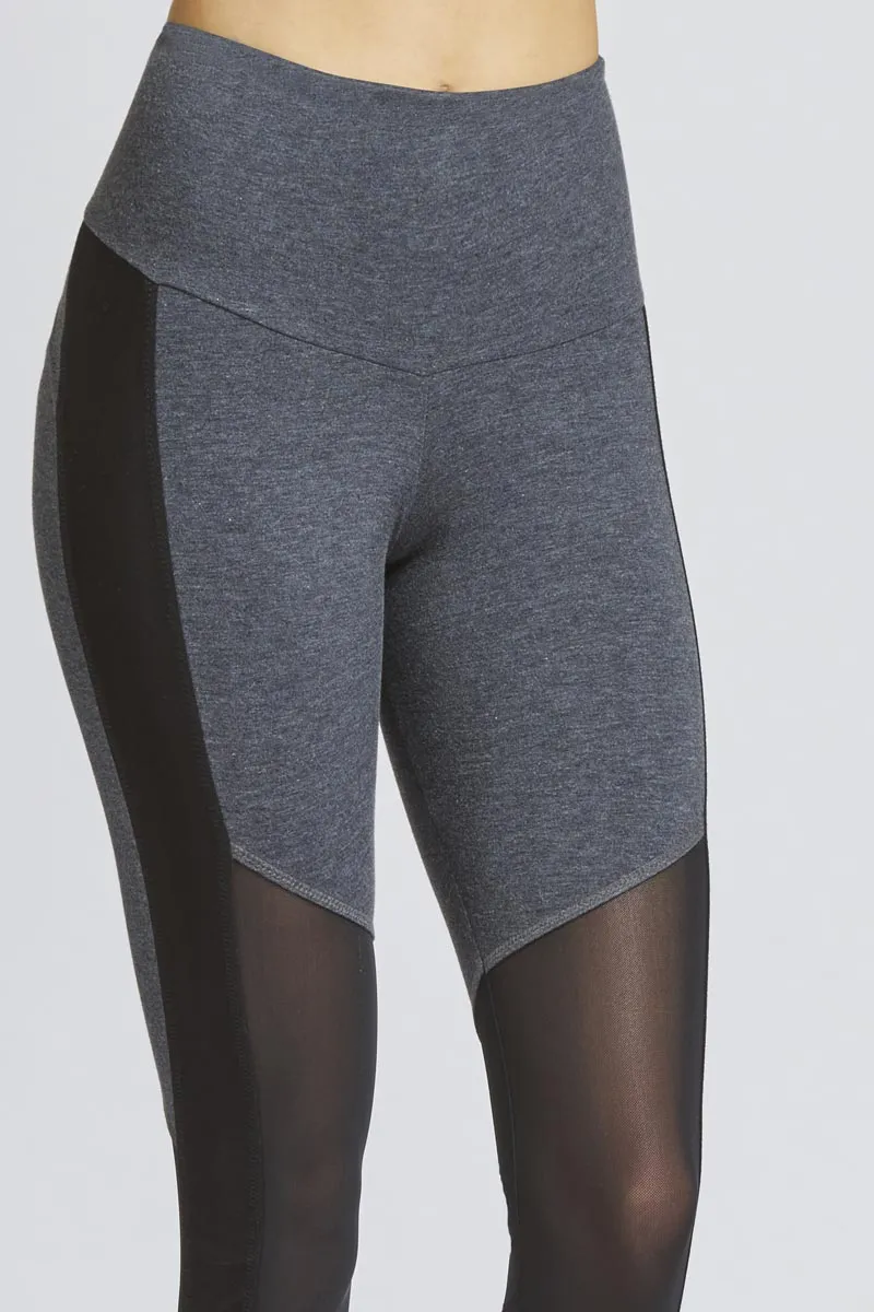 Medium Compression Waisted Leggings with Control Mesh Marl Grey
