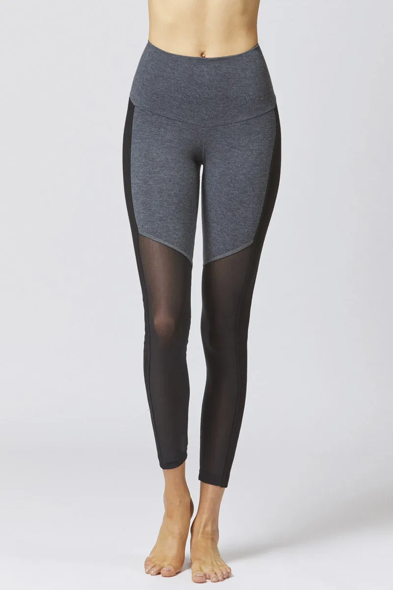 Medium Compression Waisted Leggings with Control Mesh Marl Grey
