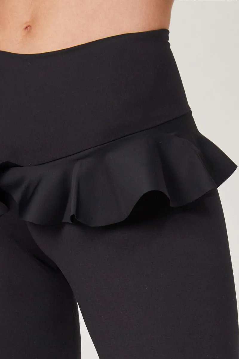 Medium Compression Waisted Leggings with Frill Hip Inset Black