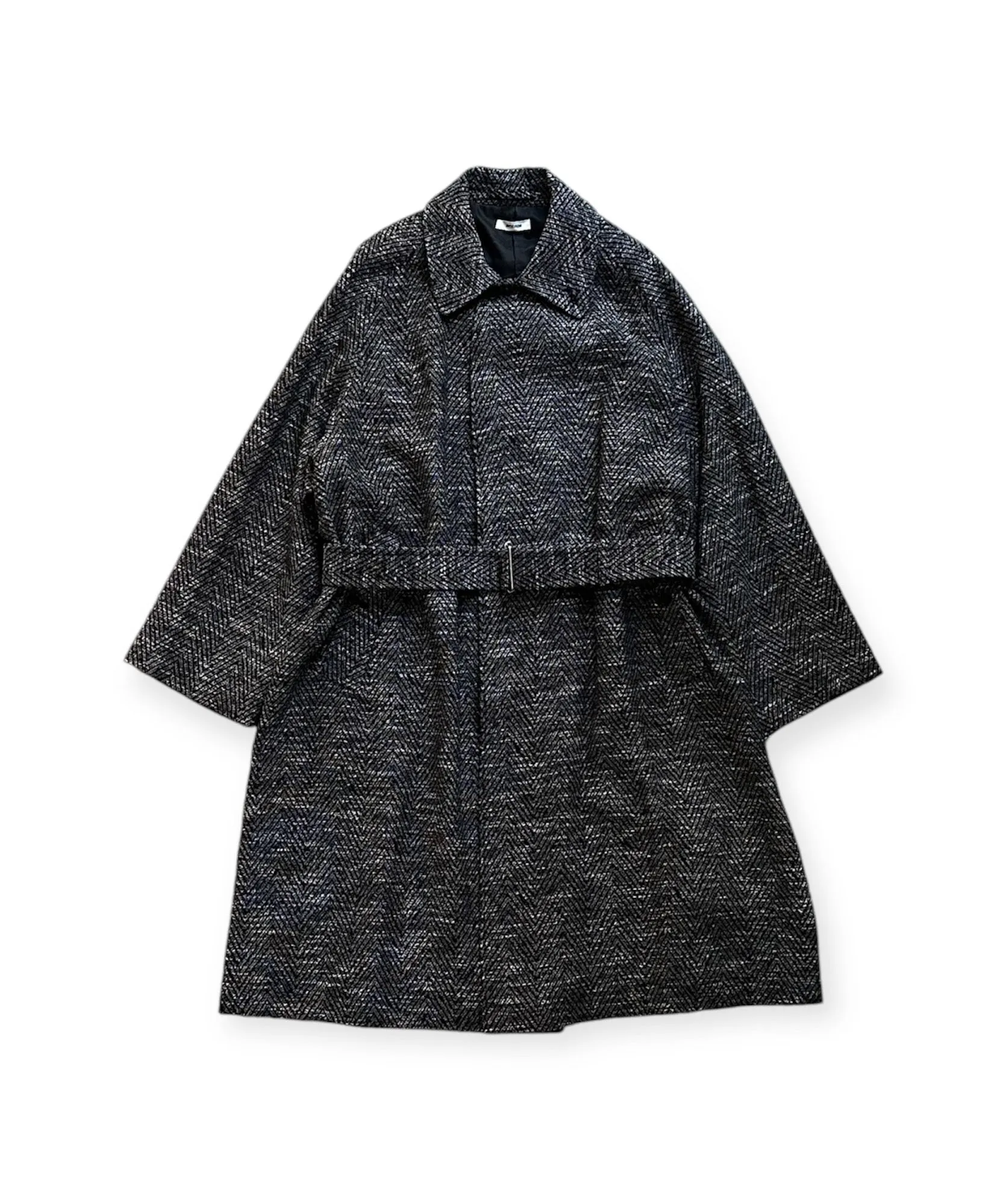 MELANGE DONEGAL HERRINGBONE HYPER BIG BELTED OVER COAT "BLACK HBT(LONG)"