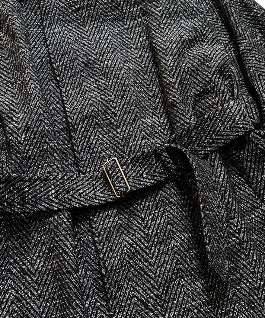 MELANGE DONEGAL HERRINGBONE HYPER BIG BELTED OVER COAT "BLACK HBT(LONG)"