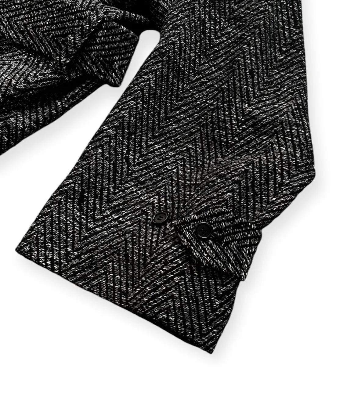 MELANGE DONEGAL HERRINGBONE HYPER BIG BELTED OVER COAT "BLACK HBT(LONG)"