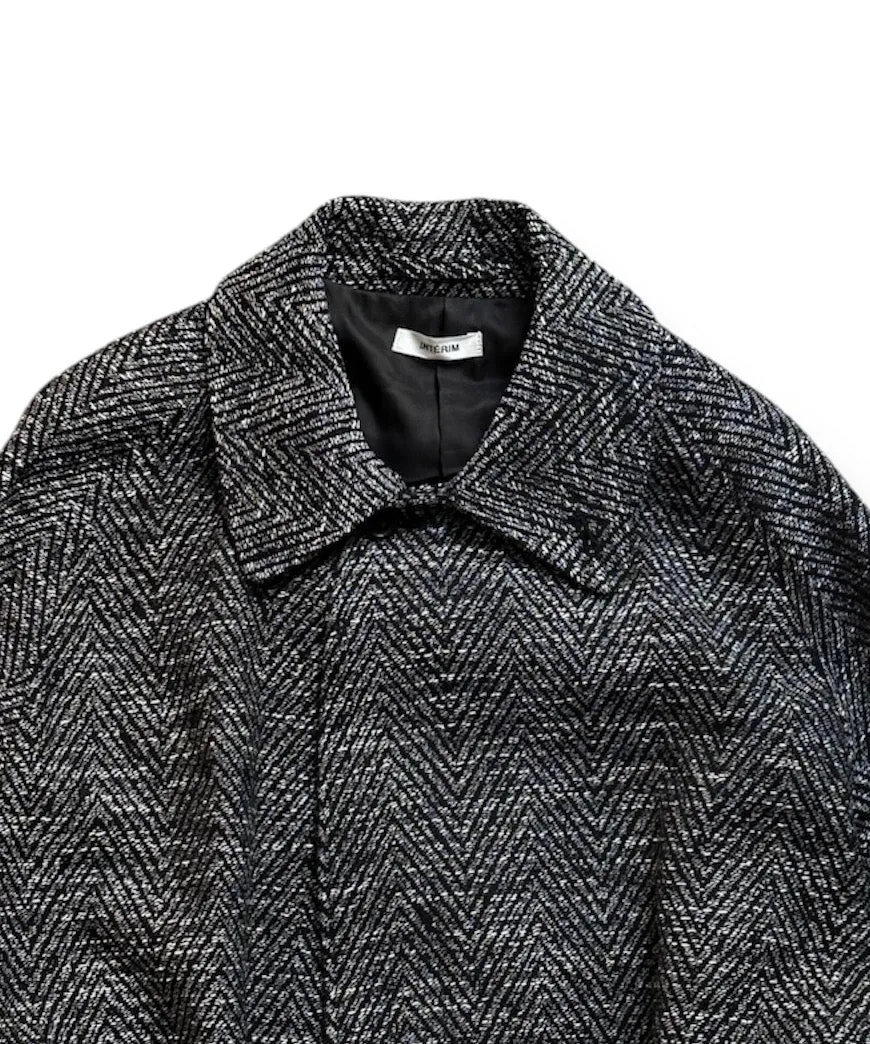MELANGE DONEGAL HERRINGBONE HYPER BIG BELTED OVER COAT "BLACK HBT(LONG)"