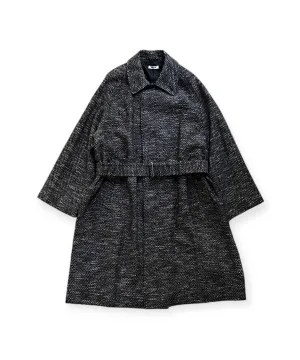 MELANGE DONEGAL HERRINGBONE HYPER BIG BELTED OVER COAT "BLACK HBT(LONG)"