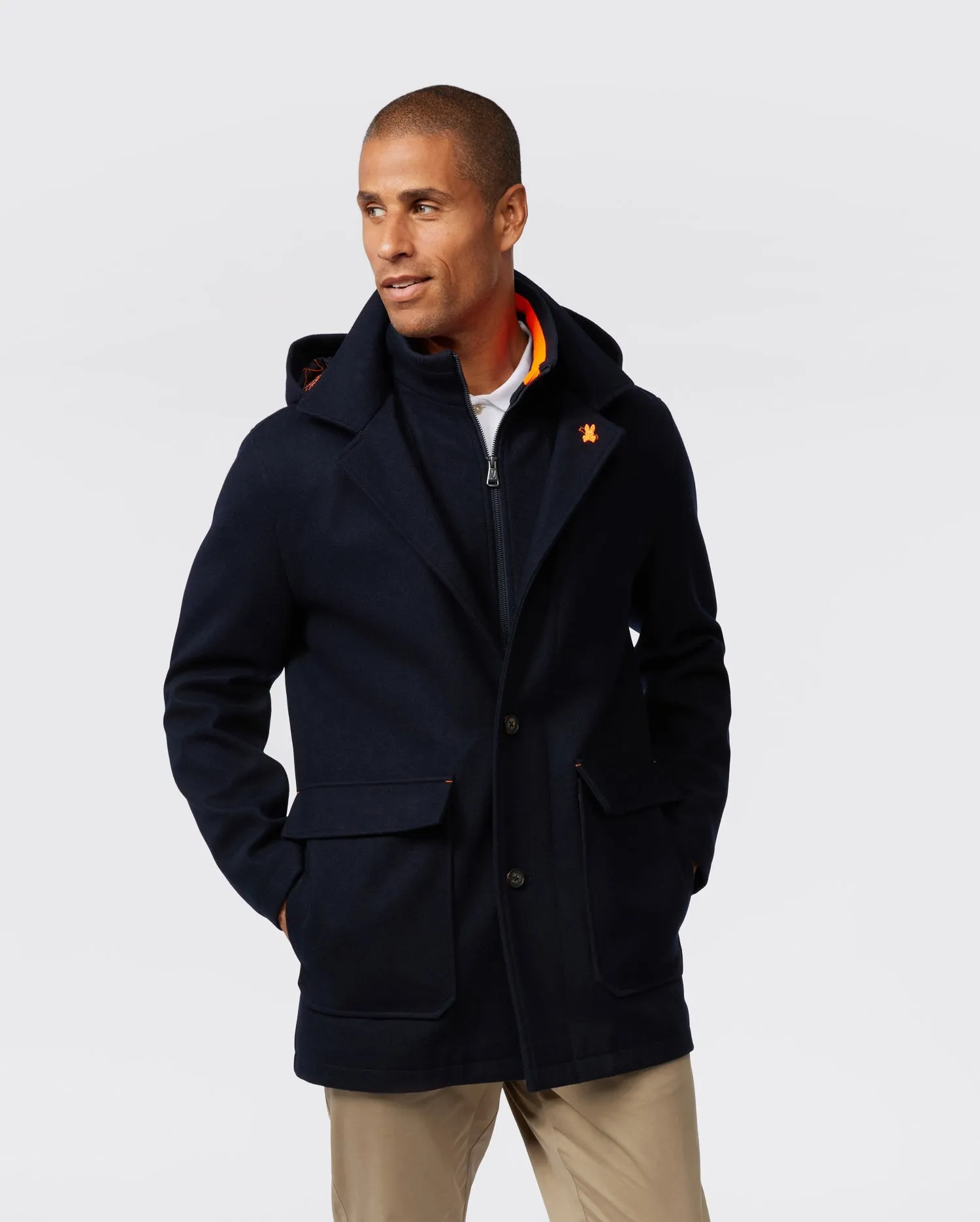 MENS CHESTER WOOL BLEND COAT WITH REMOVABLE HOOD AND FUNNEL - B6N551Z1OW
