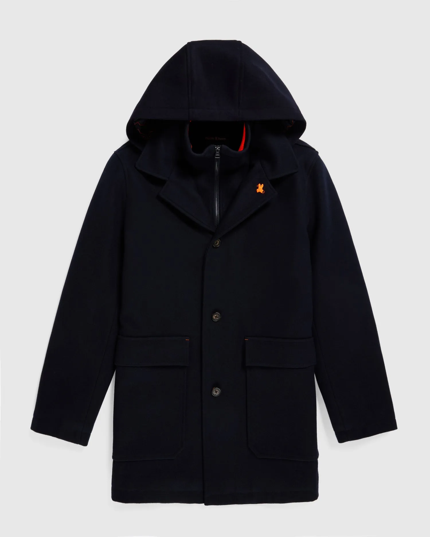 MENS CHESTER WOOL BLEND COAT WITH REMOVABLE HOOD AND FUNNEL - B6N551Z1OW