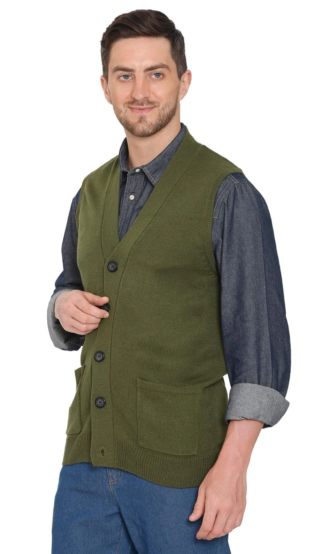 Men’s Knitted Button Front Sweater Vest – Button Up Knit Vest in Cashmere-Like Acrylic