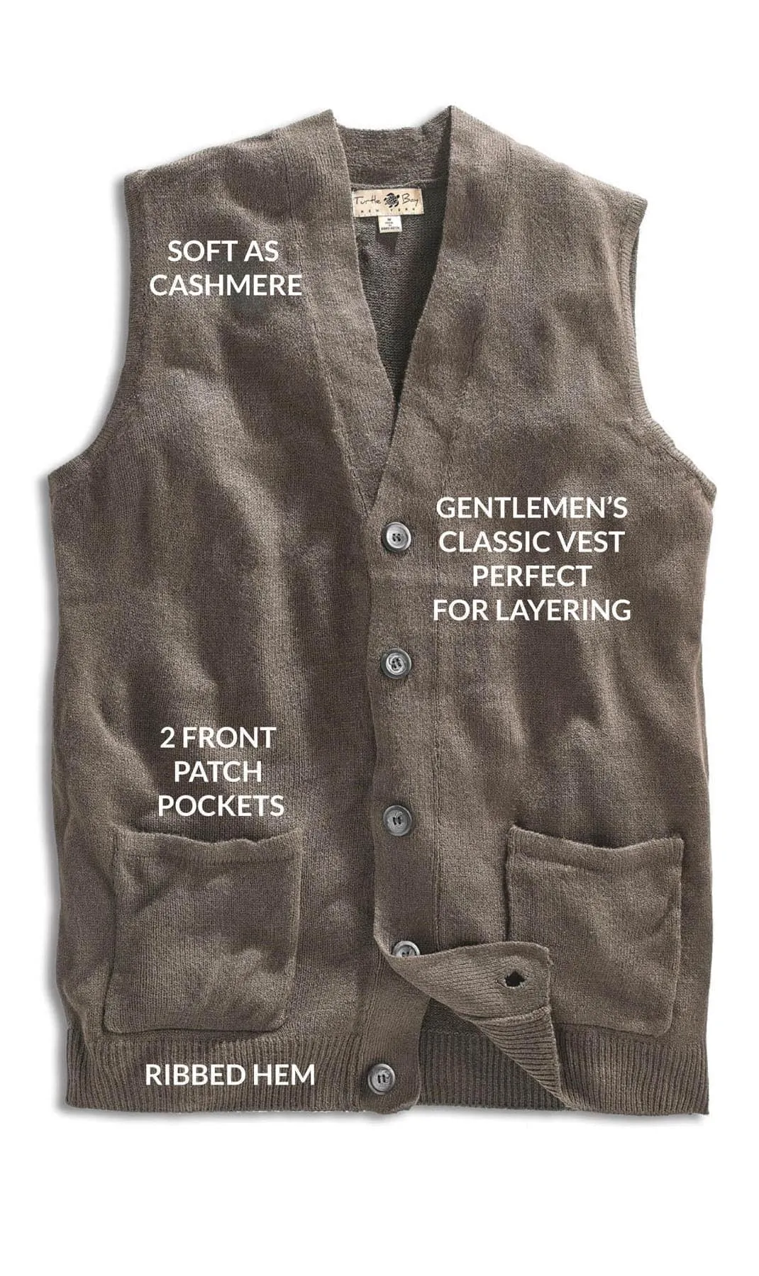Men’s Knitted Button Front Sweater Vest – Button Up Knit Vest in Cashmere-Like Acrylic