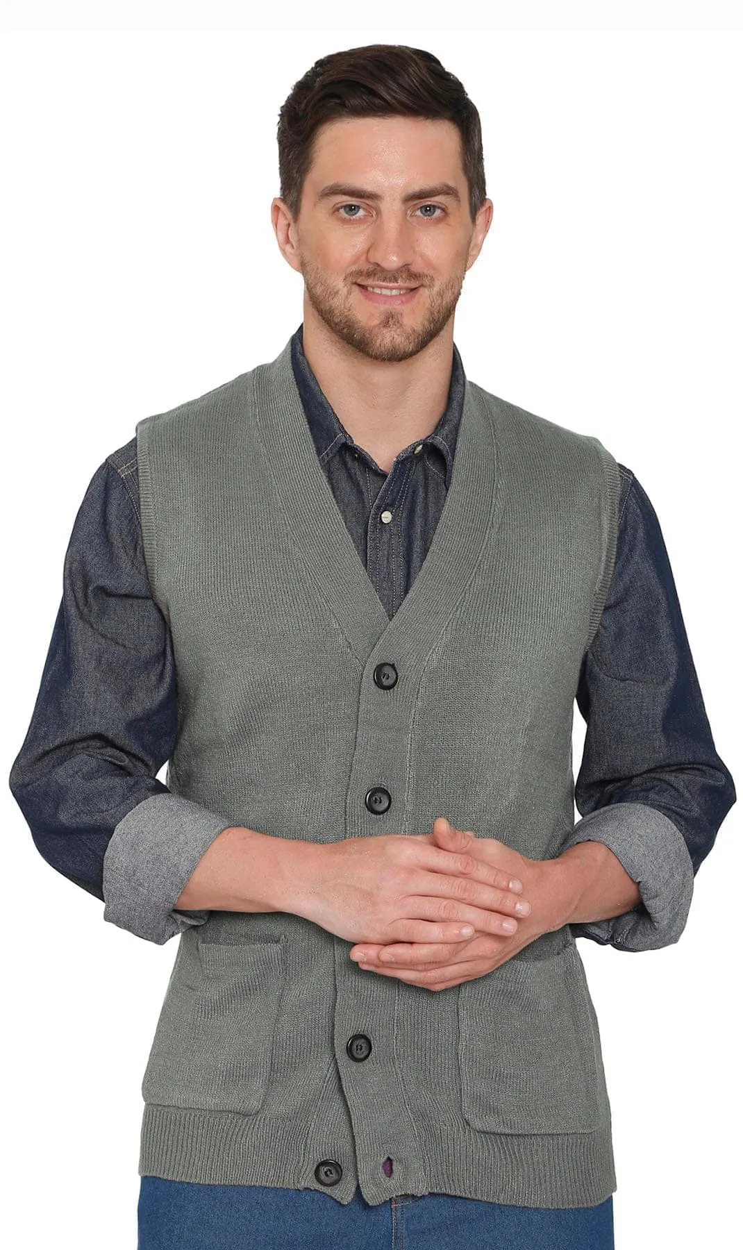 Men’s Knitted Button Front Sweater Vest – Button Up Knit Vest in Cashmere-Like Acrylic