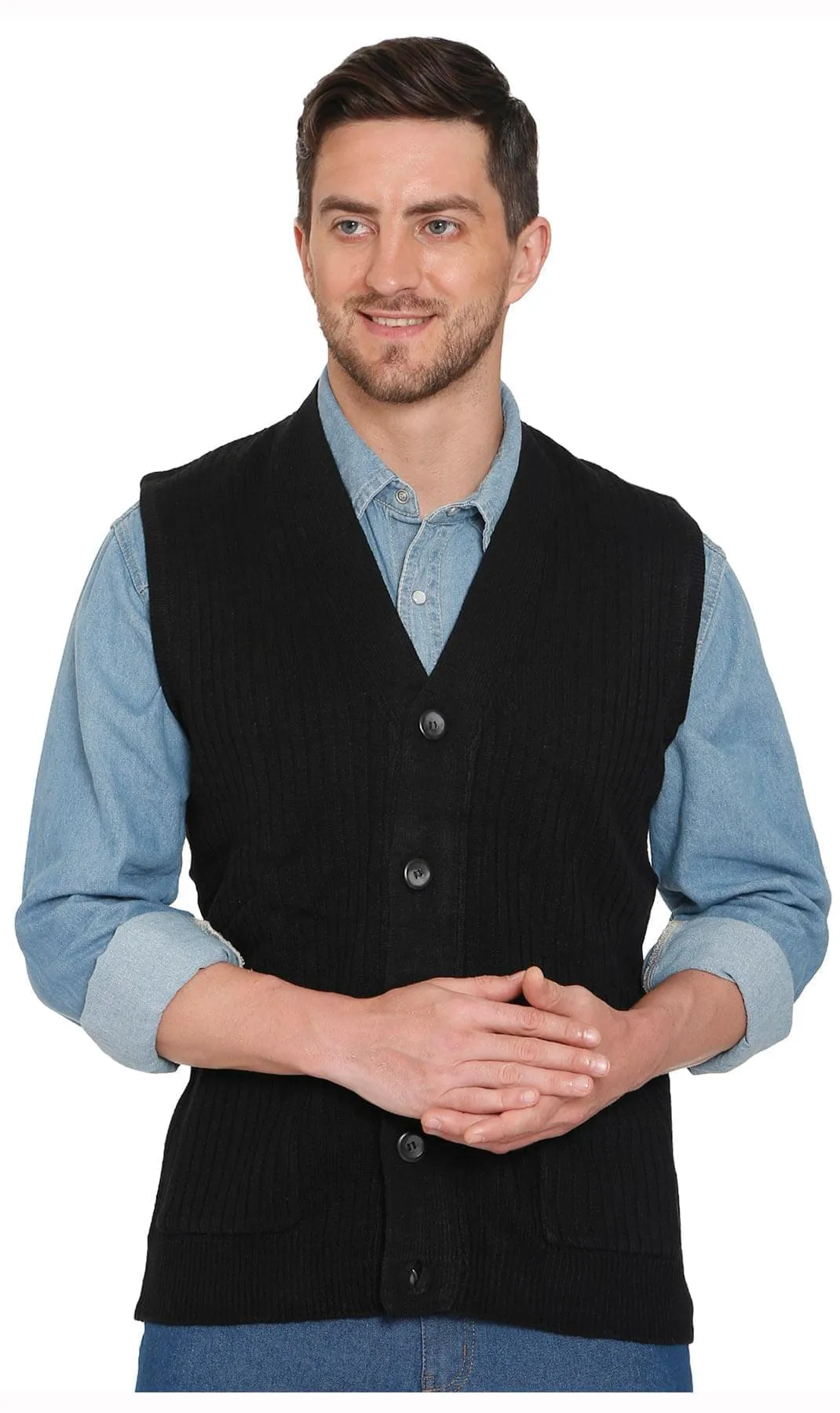 Men’s Knitted Button Front Sweater Vest – Button Up Knit Vest in Cashmere-Like Acrylic