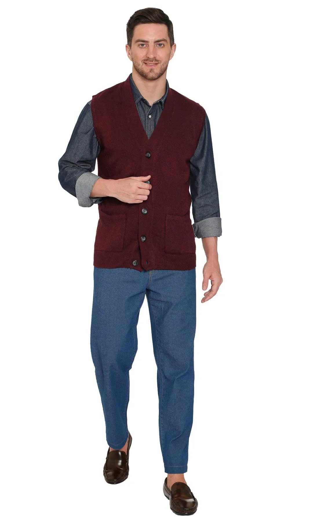 Men’s Knitted Button Front Sweater Vest – Button Up Knit Vest in Cashmere-Like Acrylic