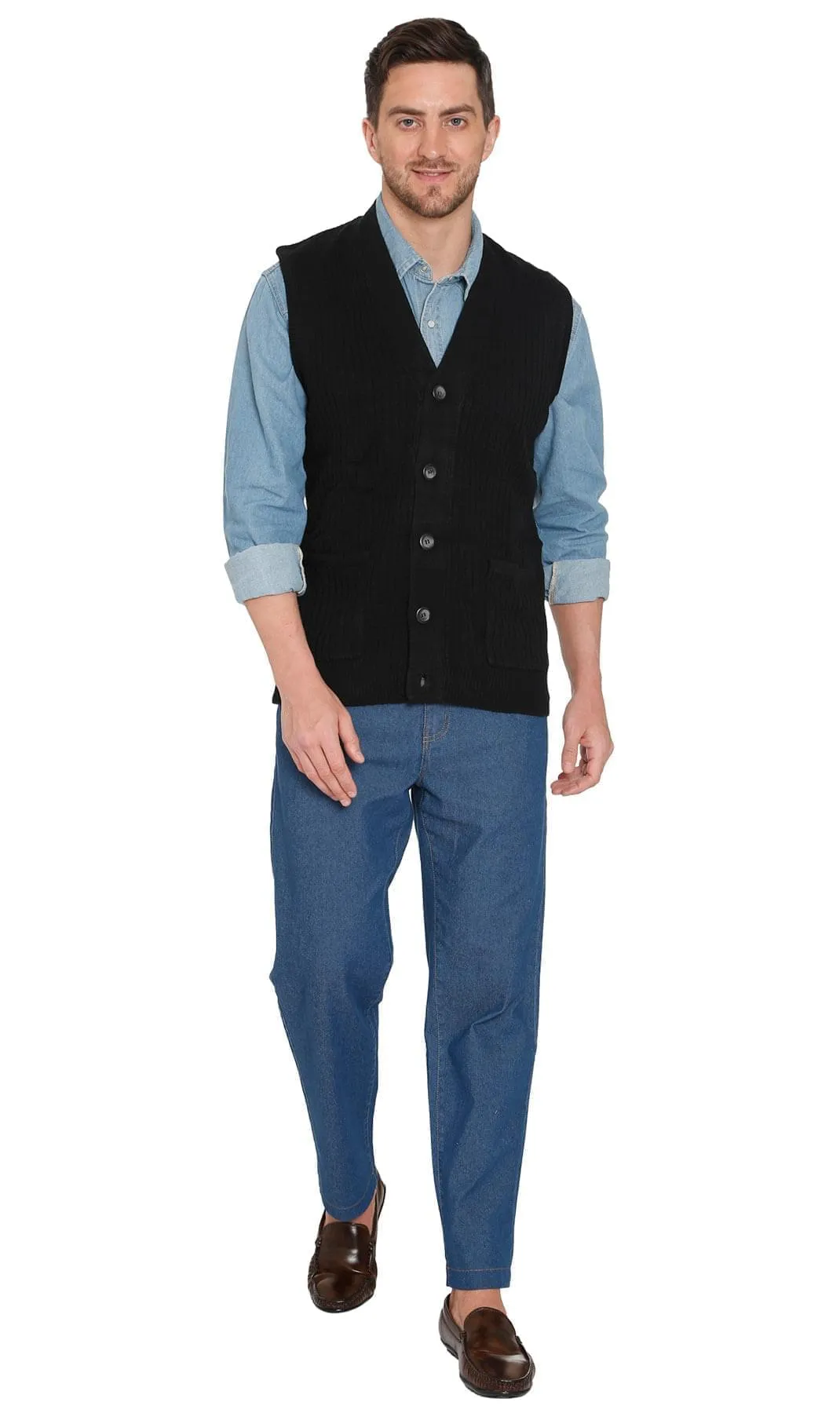 Men’s Knitted Button Front Sweater Vest – Button Up Knit Vest in Cashmere-Like Acrylic