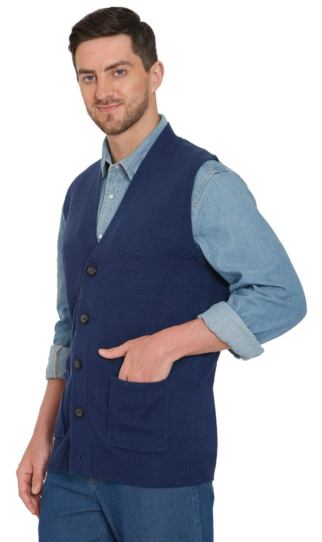 Men’s Knitted Button Front Sweater Vest – Button Up Knit Vest in Cashmere-Like Acrylic