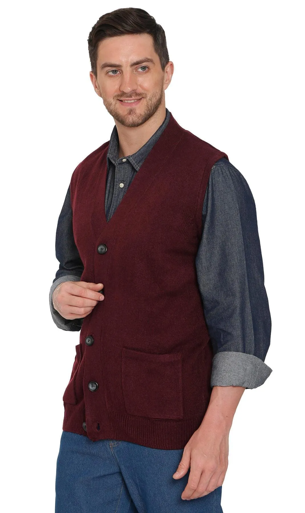 Men’s Knitted Button Front Sweater Vest – Button Up Knit Vest in Cashmere-Like Acrylic