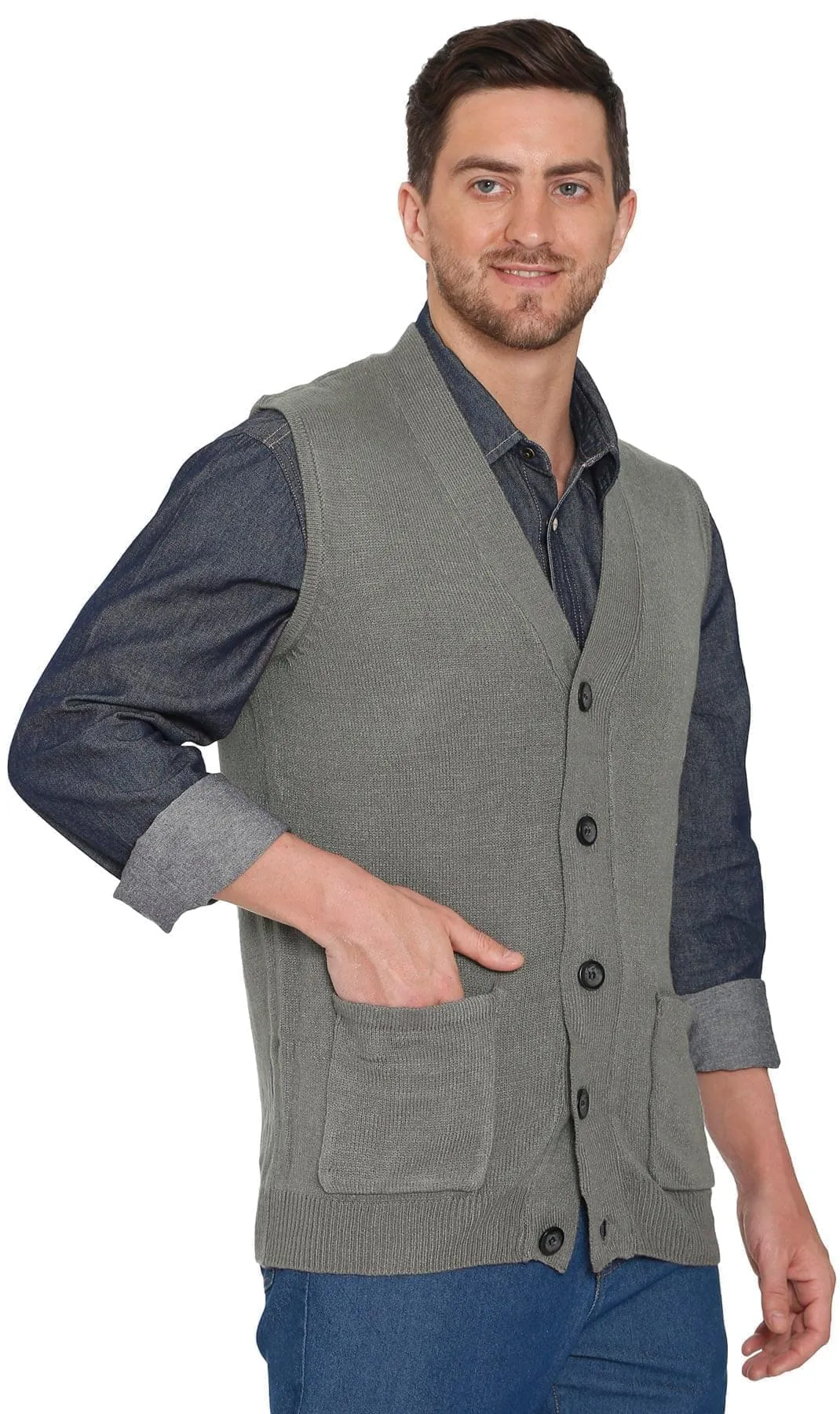 Men’s Knitted Button Front Sweater Vest – Button Up Knit Vest in Cashmere-Like Acrylic