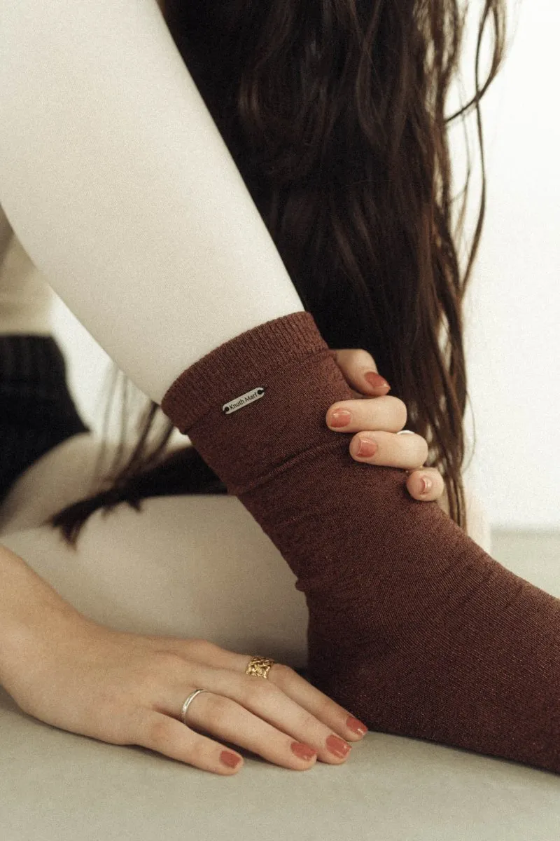 metal logo glliter socks/3color