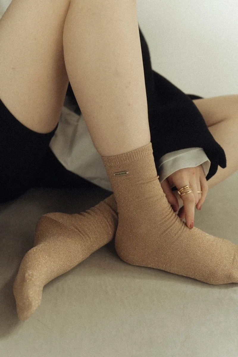metal logo glliter socks/3color
