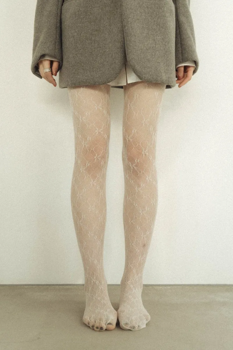 metal logo lace tights/white