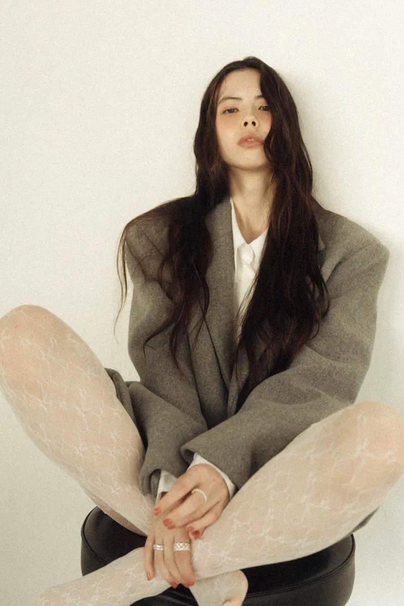 metal logo lace tights/white