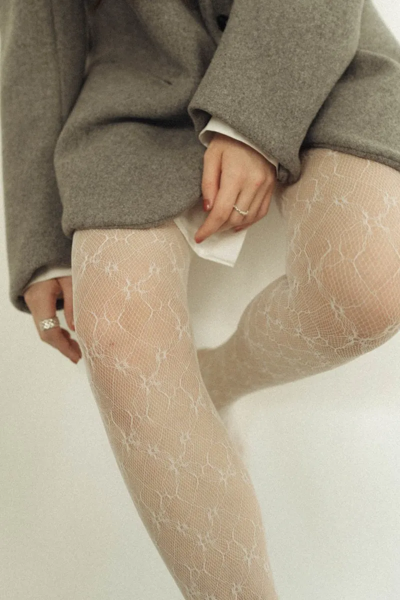metal logo lace tights/white