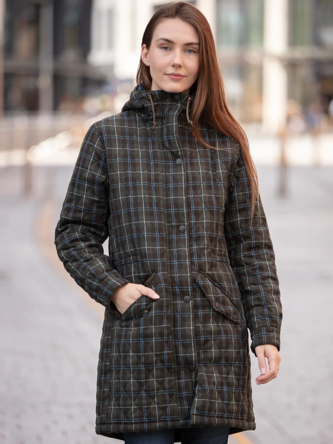 Newmarket Hooded Quilted Jacket - Olive Check
