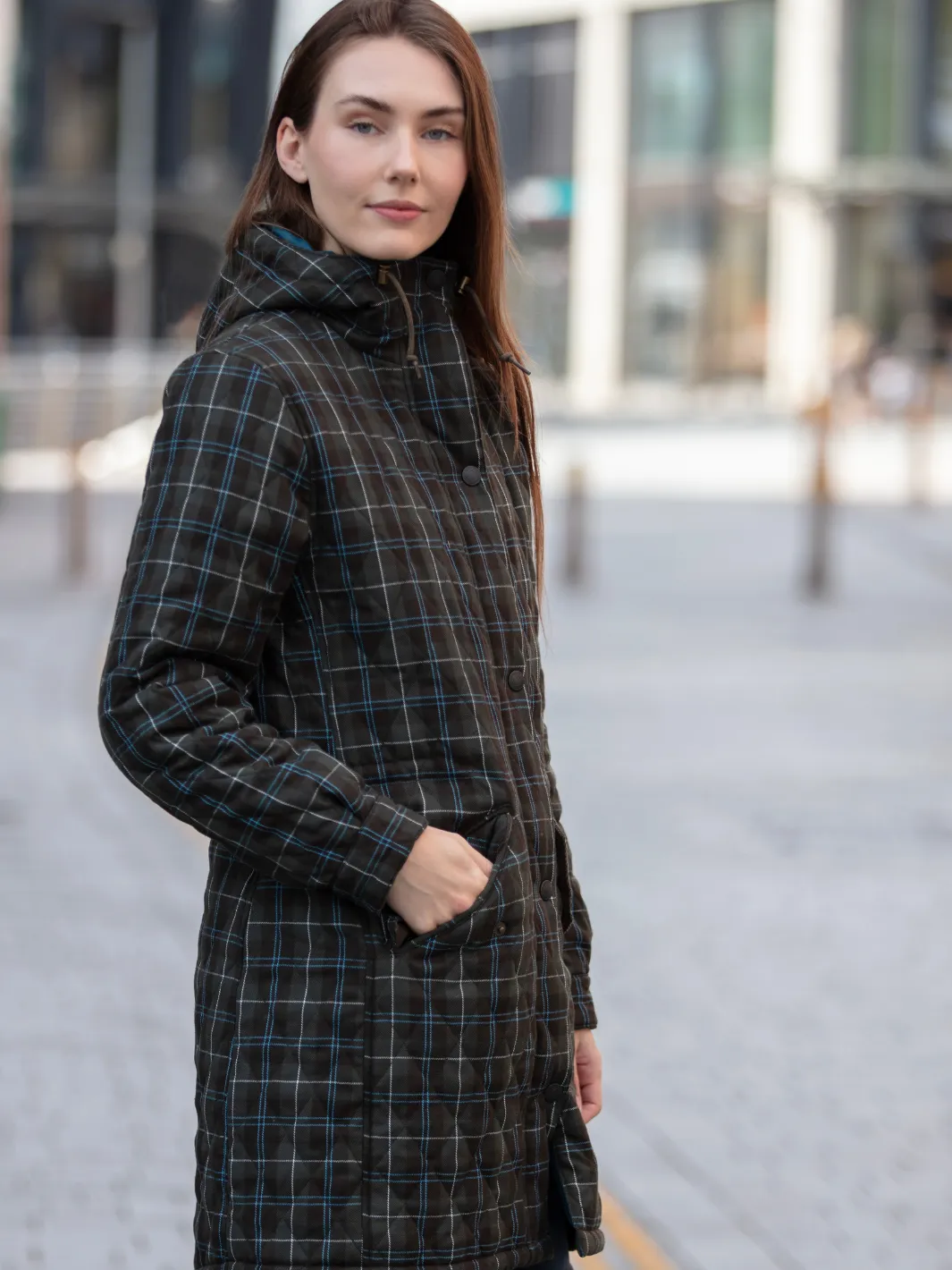 Newmarket Hooded Quilted Jacket - Olive Check