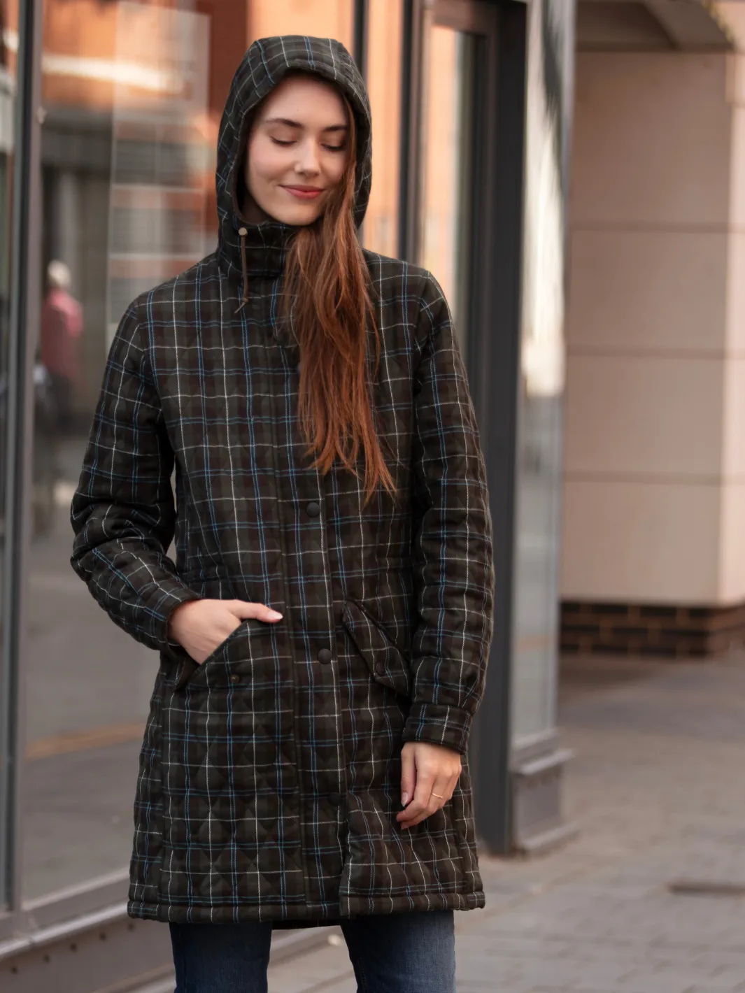 Newmarket Hooded Quilted Jacket - Olive Check