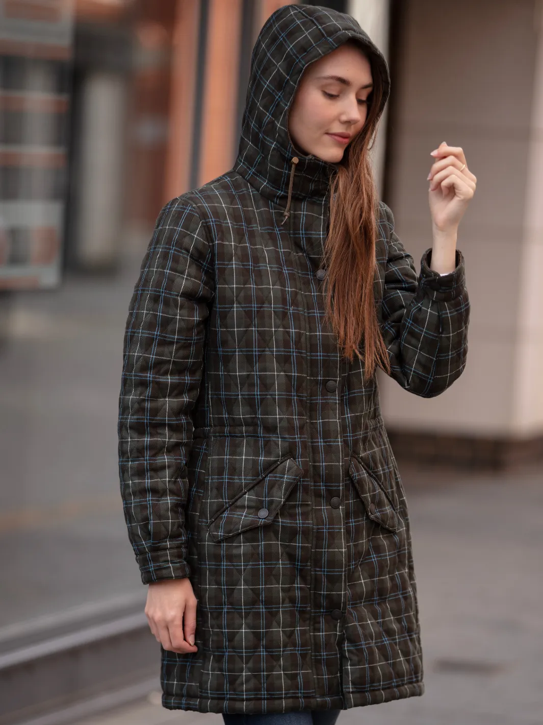 Newmarket Hooded Quilted Jacket - Olive Check