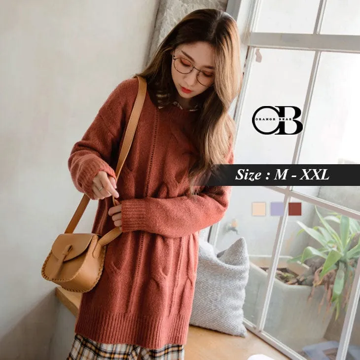 ORANGEBEAR SOLID LONG KNIT SWEATERS