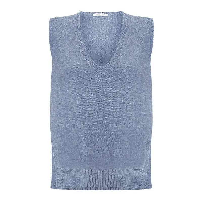 Pixie V-Neck Knitted Tank in Denim Blue