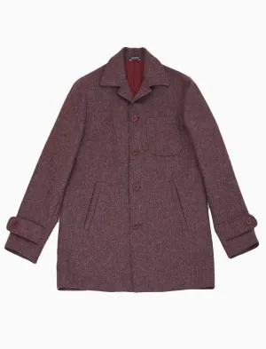 Plum Herringbone Wool Overcoat