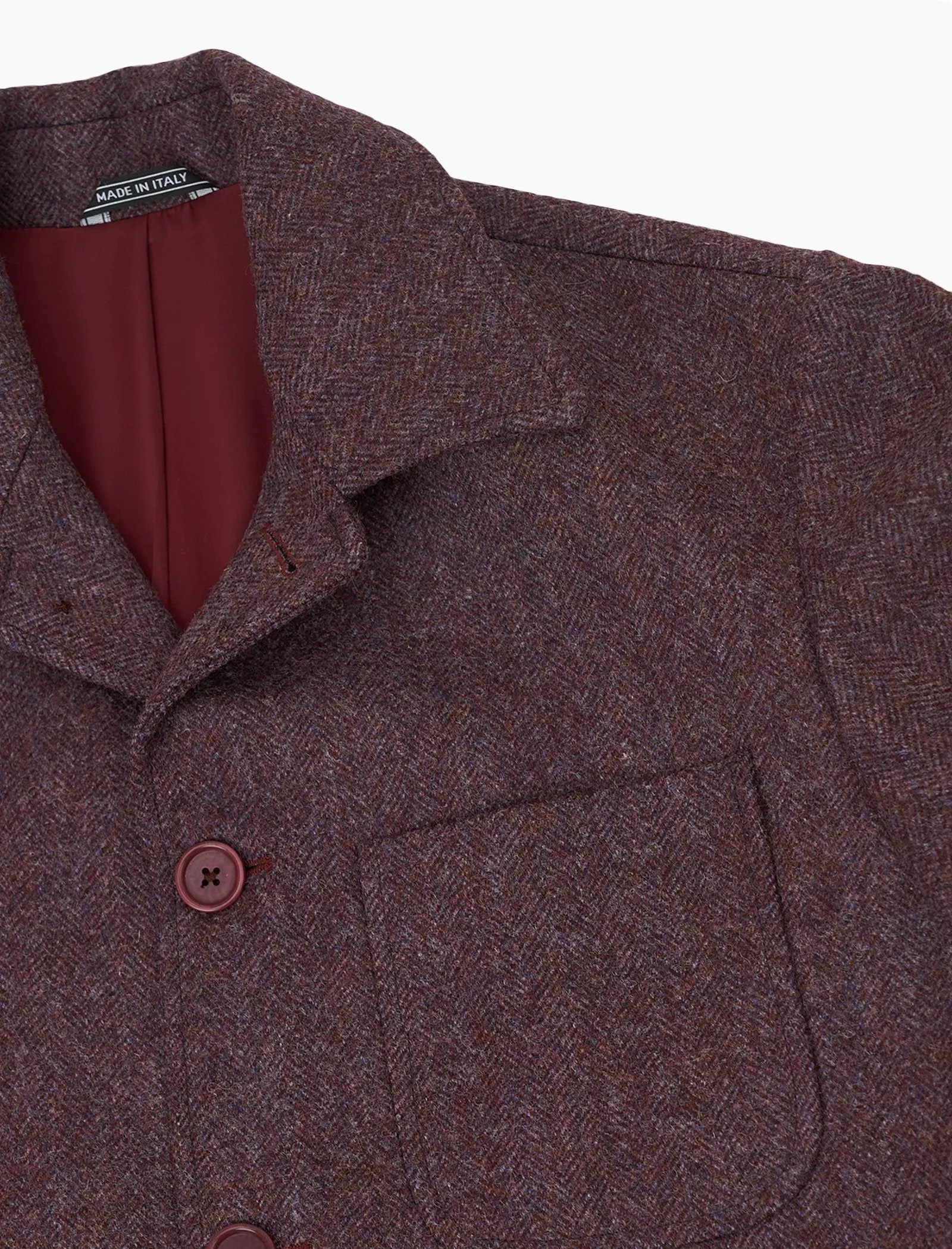 Plum Herringbone Wool Overcoat