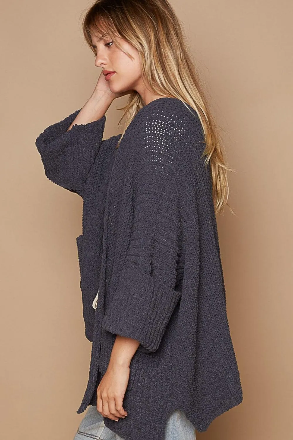 POL Cardigan Knit Open Front Sweater with Pockets Oversized