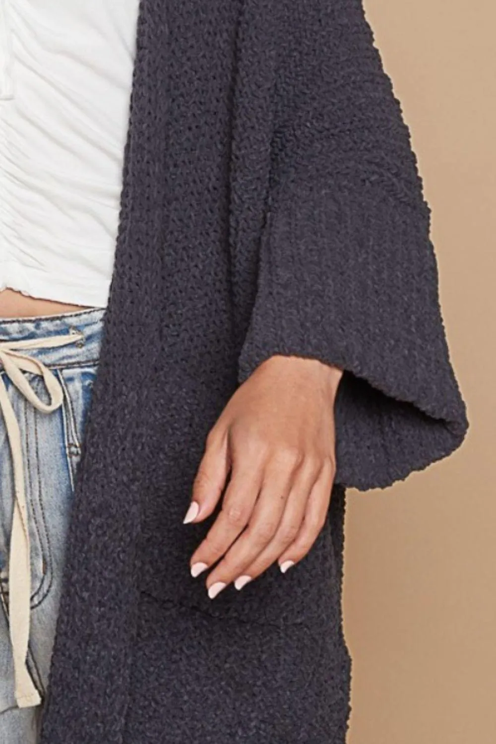 POL Cardigan Knit Open Front Sweater with Pockets Oversized