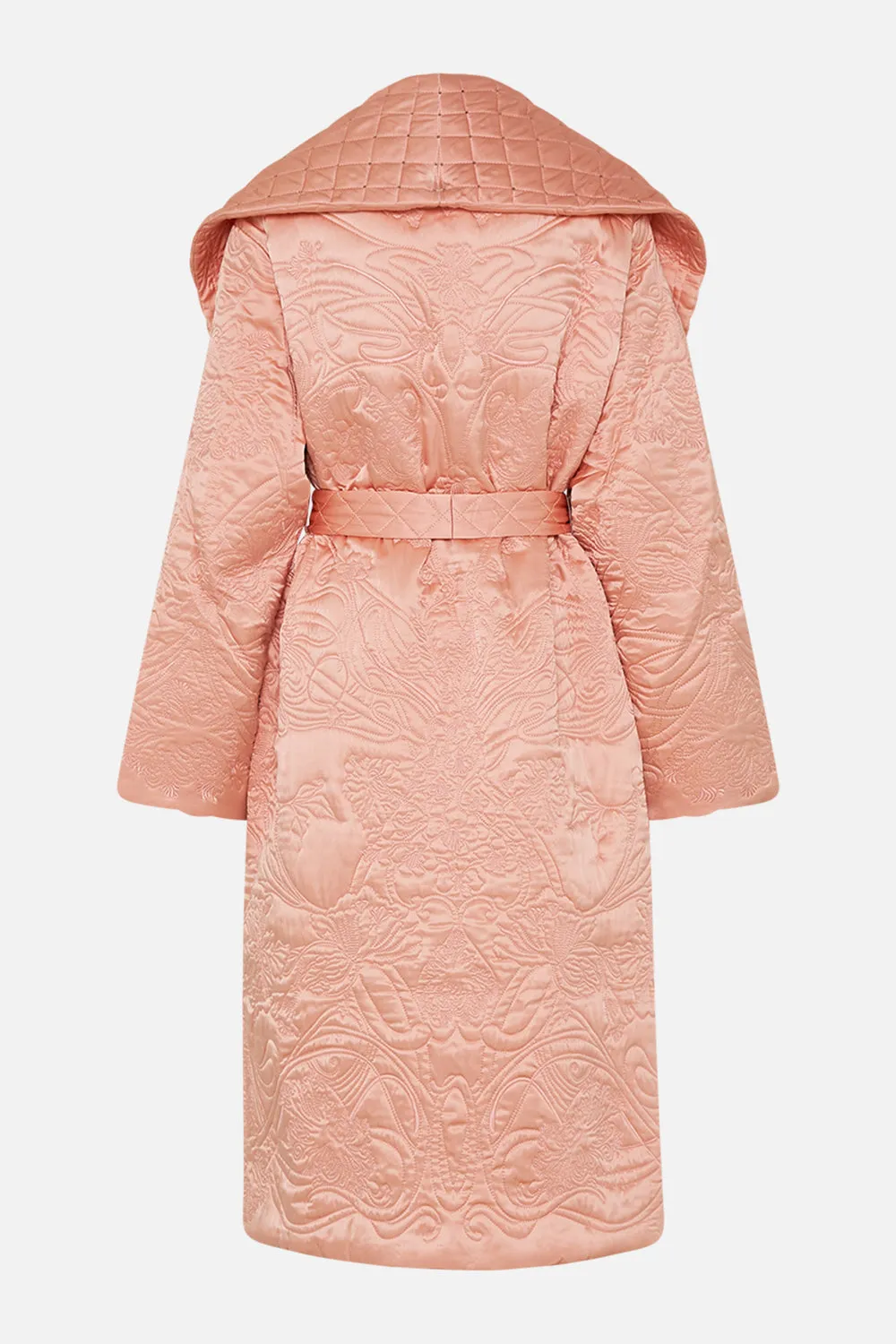 QUILTED LONG WRAP COAT BLOSSOMS AND BRUSHSTROKES