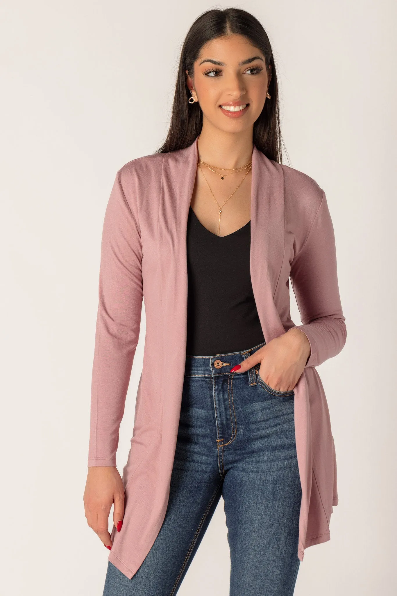 Rayon Long Sleeve Open Cardigan